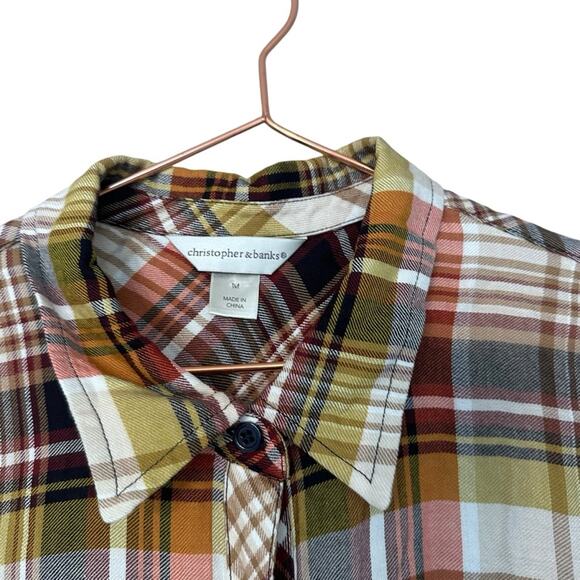 Christopher & Banks button up Plaid Multi Color blouse top size medium - Picture 4 of 7